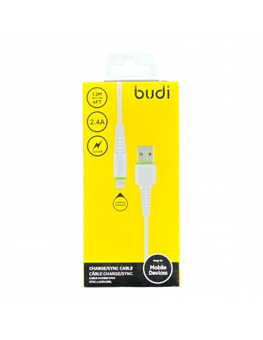 Câble charge rapide iPhone 2.4A BUDI Blanc 120cm