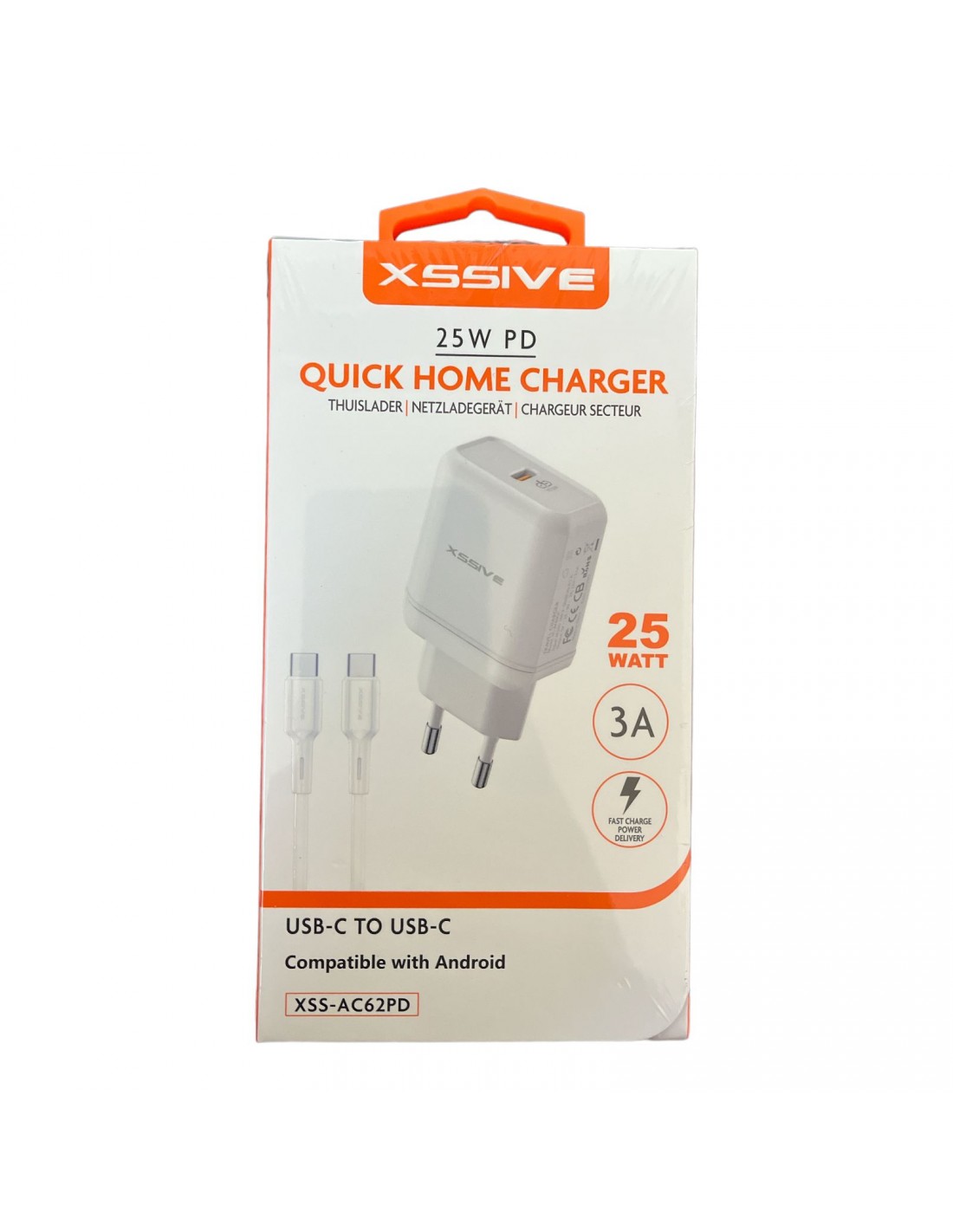 Chargeur Secteur Rapide 25W + Câble USB-C vers USB-C 60W pour